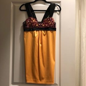 Yellow Silk Cocktail Dress with Sequin Beading